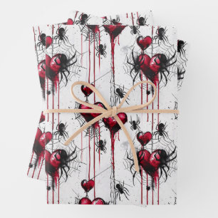 Gothic Valentine Spooky Spider Web with Hearts Wrapping Paper Sheet