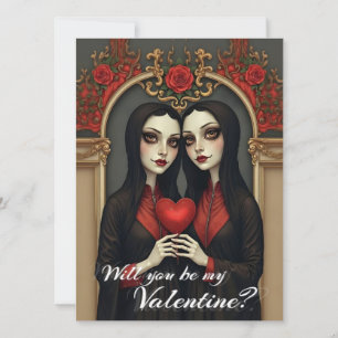 Gothic Valentine Twins with Red Heart