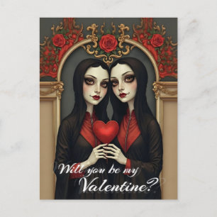 Gothic Valentine Twins with Red Heart Postcard