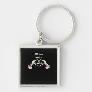 Gothic Valentines Classic - Skeleton Hands Heart Keychain
