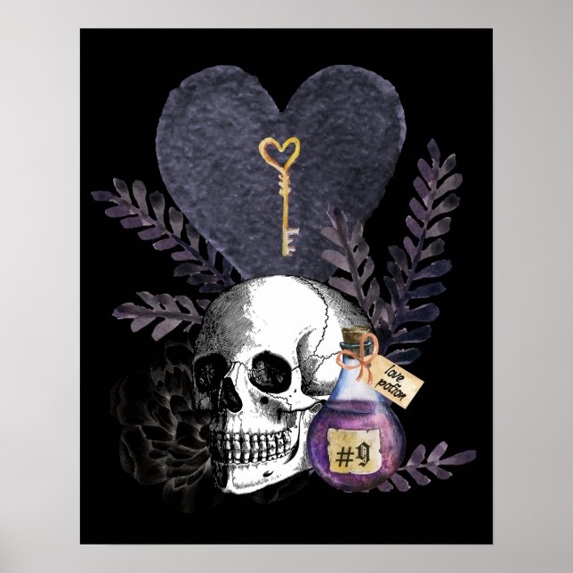 Gothic Valentine's Skull Bottle Poster (Front)