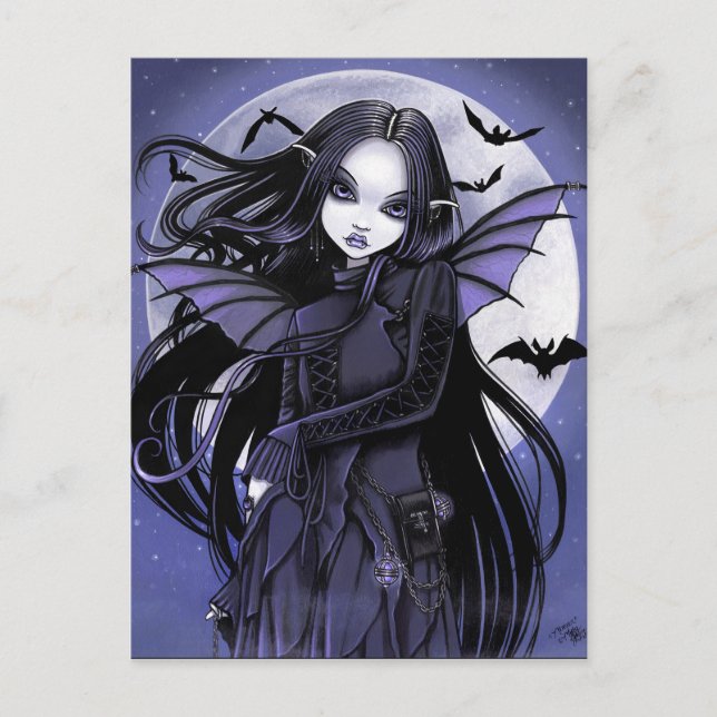 Gothic Vampire Bats Full Moon Purple Fairy Postcard (Front)