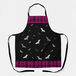 Gothic Vampire Bats Plaid Black & Pink Apron