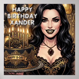 Gothic Vampire Birthday Dark Fantasy Personalized Poster