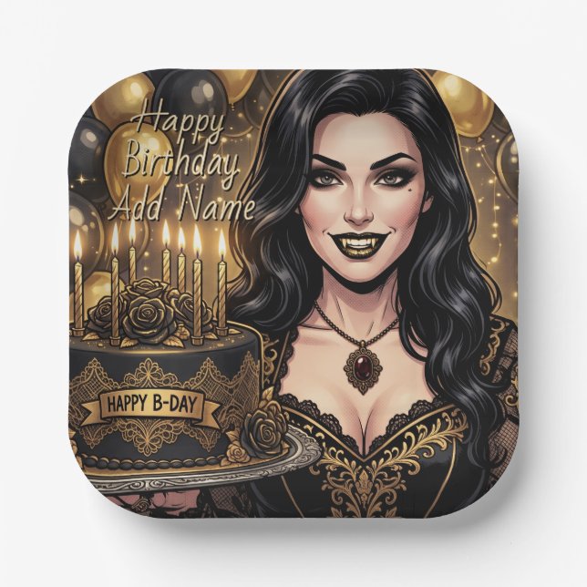 Gothic Vampire Birthday |  Elegant Dark Fantasy Paper Plate (Front)