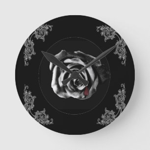 Gothic Vampire Black rose Round Clock