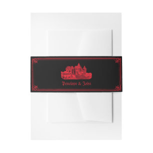 Gothic Vampire Castle Black Red Wedding Invitation Belly Band