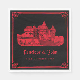 Gothic Vampire Castle Black Red Wedding Napkin