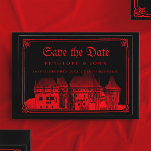Gothic Vampire Castle Border Black Red Wedding Save The Date