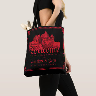 Gothic Vampire Castle Border Black Red Wedding Tote Bag