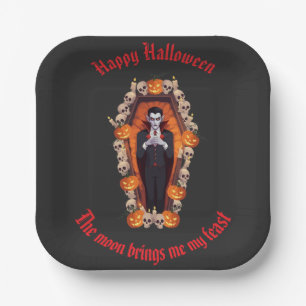 🧛‍♂️ Gothic Vampire Halloween Black Paper Plate 