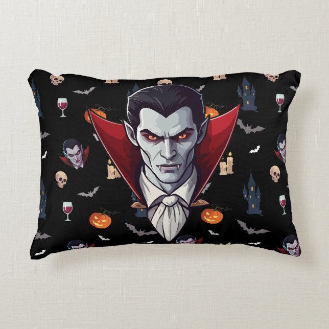 🧛‍♂️ Gothic Vampire Halloween Black Pillow 🎃🖤 (Front)