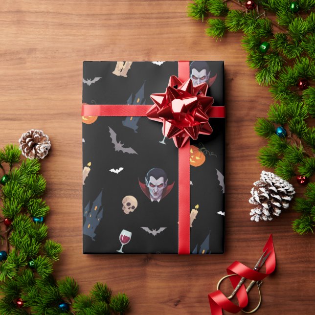 🧛‍♂️ Gothic Vampire Halloween Black Wrap 🎁🖤 Wrapping Paper (Holiday Gift)