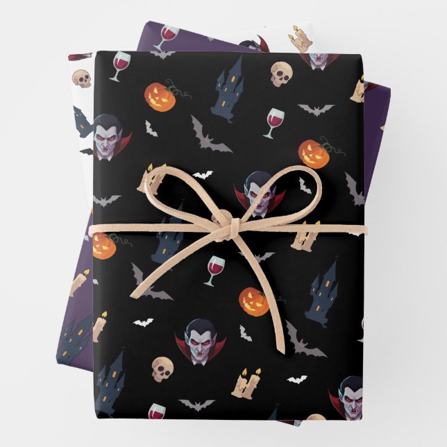 🧛‍♂️ Gothic Vampire Halloween Black Wrap 🎁🖤 Wrapping Paper Sheet (In situ)