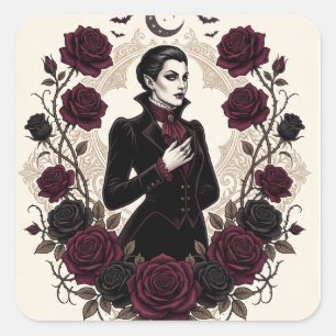 Gothic Vampire Halloween Party Burgundy Rose Square Sticker