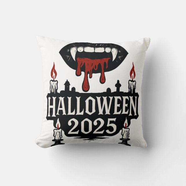 Gothic Vampire Halloween Throw Pillow (Front)