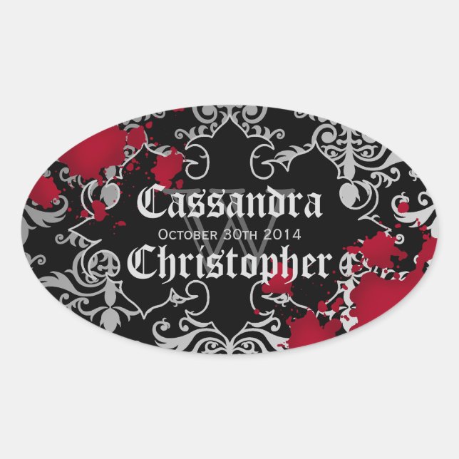 Gothic vampire Halloween wedding favour labels (Front)