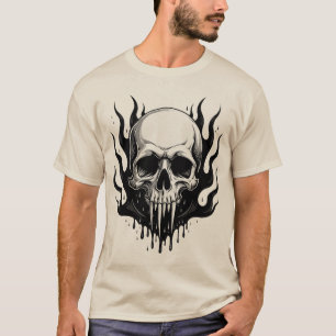 Gothic Vampire Skull with Dripping Black Flames T-Shirt