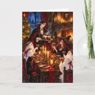Gothic Vampire & Witch Christmas Dinner Creepmas Holiday Card