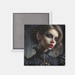 Gothic Vampire Woman With Fangs Magnet