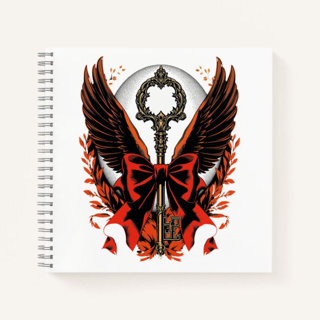 Gothic Velvet Bow Key with Wings & Moon Notebook (Front)