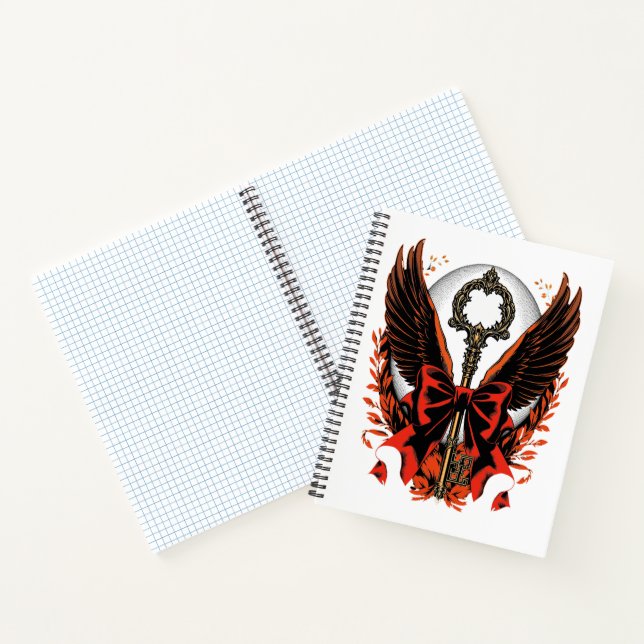 Gothic Velvet Bow Key with Wings & Moon Notebook (Inside)