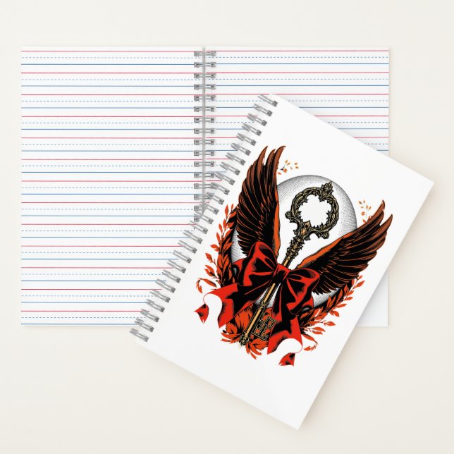 Gothic Velvet Bow Key with Wings & Moon Notebook (Inside)