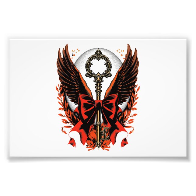 Gothic Velvet Bow Key with Wings & Moon Photo Print (Front)