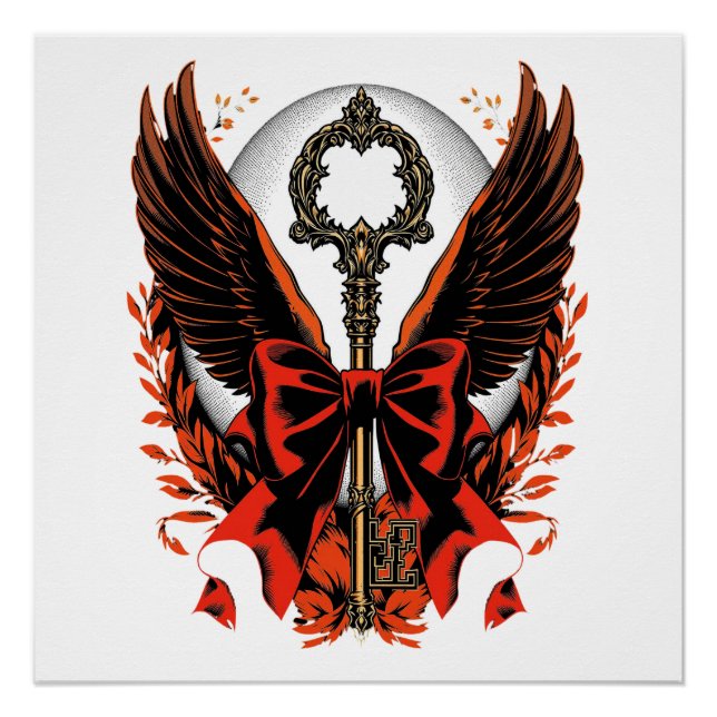 Gothic Velvet Bow Key with Wings & Moon Poster (Front)