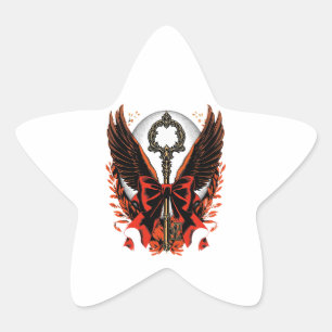 Gothic Velvet Bow Key with Wings & Moon Star Sticker