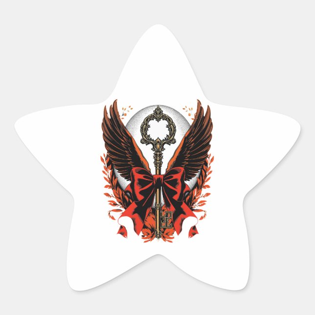 Gothic Velvet Bow Key with Wings & Moon Star Sticker (Front)