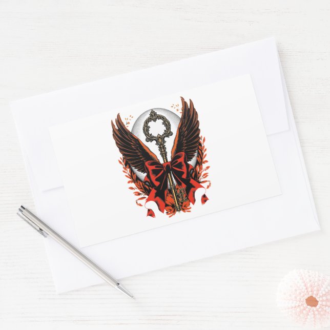 Gothic Velvet Bow Key with Wings & Moon Sticker (Envelope)