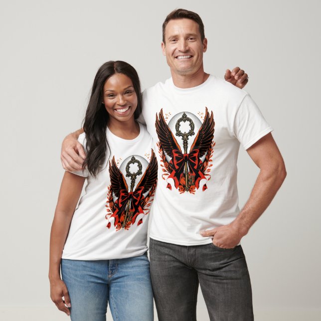 Gothic Velvet Bow Key with Wings & Moon T-Shirt (Unisex)