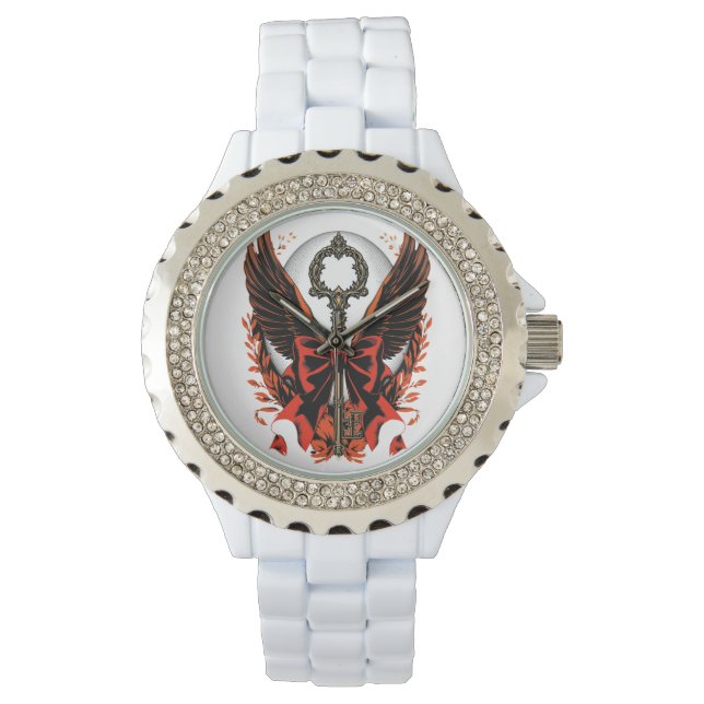 Gothic Velvet Bow Key with Wings & Moon Watch (Front)