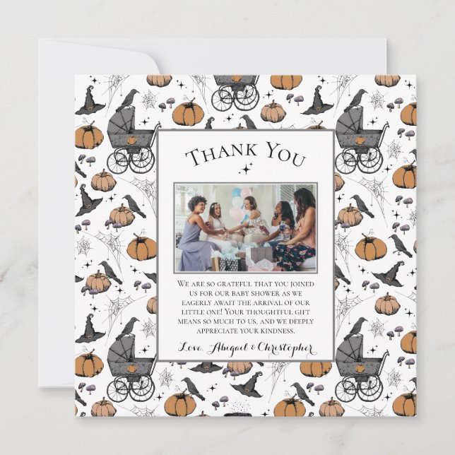 Gothic Victorian Baby Carriage Thank You Card (Front)