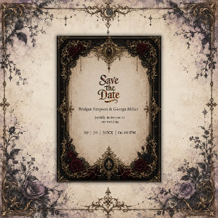 Gothic Victorian Baroque Medieval Gold Wedding Invitation