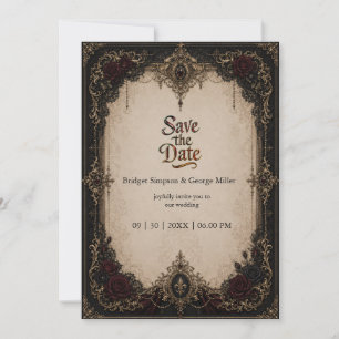 Gothic Victorian Baroque Medieval Gold Wedding Invitation