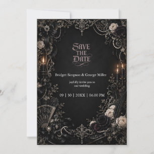 Gothic Victorian Baroque Rose Pearl Wedding  Invitation