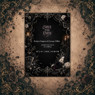 Gothic Victorian Baroque Rose Pearl Wedding Invitation