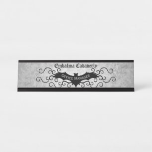 Gothic Victorian bat with swirls decor Desk Name Plate