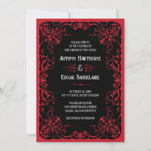 Gothic Victorian Black Red Wedding Invitation