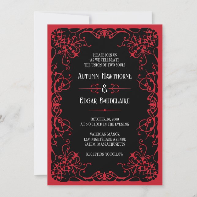 Gothic Victorian Black Red Wedding Invitation (Front)