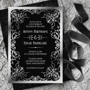 Gothic Victorian Black White Wedding Invitation