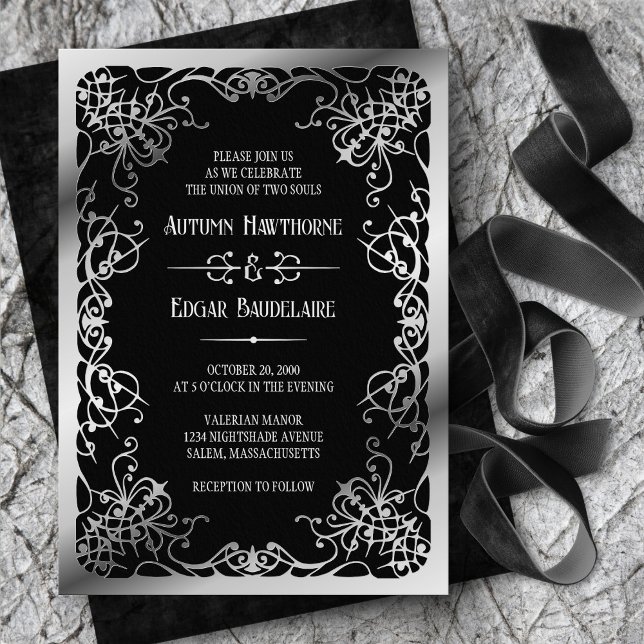 Gothic Victorian Black White Wedding Invitation (Creator Uploaded)