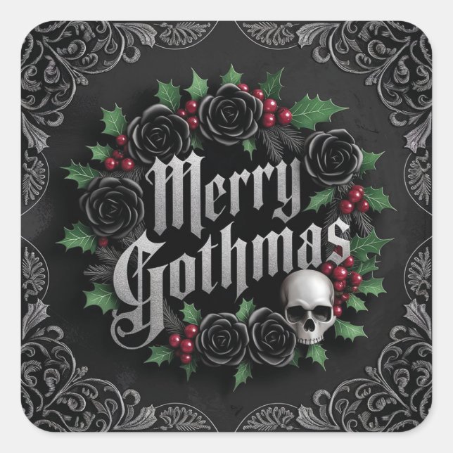 Gothic Victorian Christmas Design - Dark Elegance Square Sticker (Front)