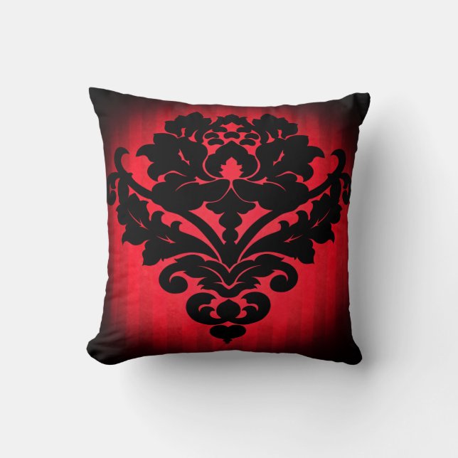 Gothic Victorian damask smoky red stripes Throw Pillow (Front)