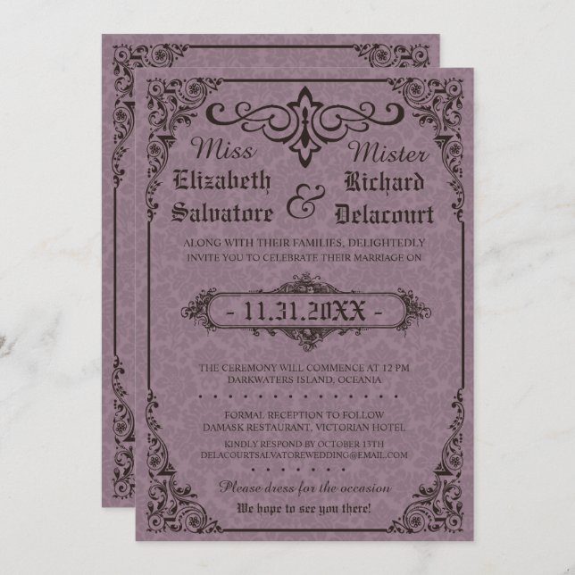 Gothic Victorian Damask Wedding Invites (Front/Back)
