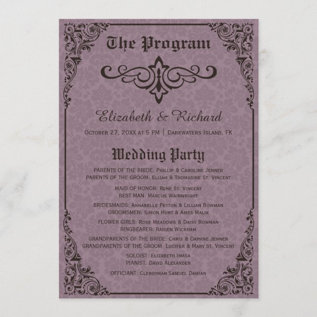 Gothic Victorian Damask Wedding Programs (Front)