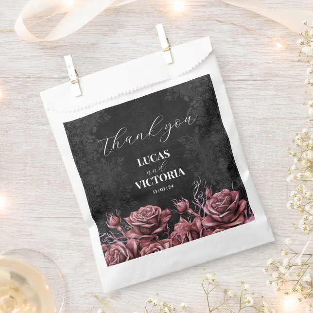 Gothic Victorian Dark Roses Wedding  Favour Bag (Clipped)