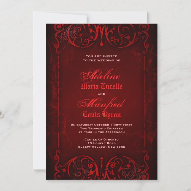 Gothic Victorian Deep Red Wedding Invitation (Front)